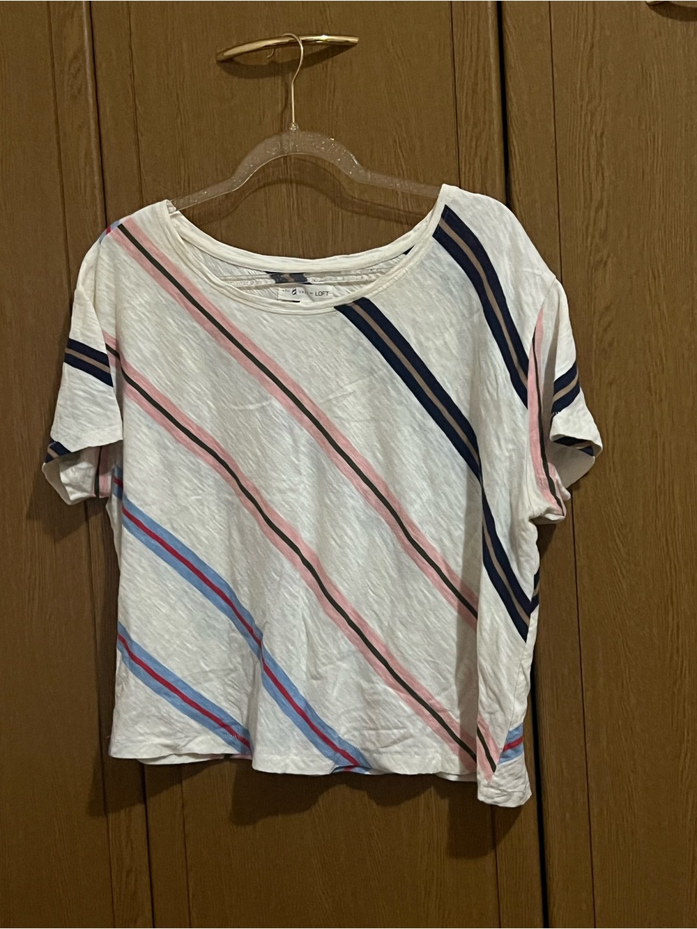 Lou & Grey Short Sleeve Tee with Pink, Navy & Light Blue Diagonals